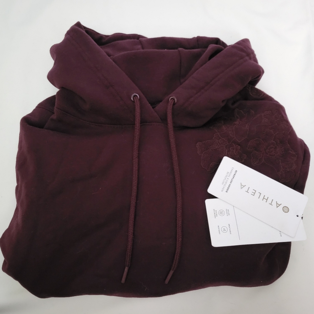 Beautiful NWT Athleta Floral Embroidered Maroon Hoodie - Picture 5 of 7
